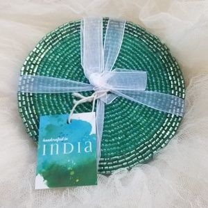 Turquoise colored Beaded Coaster Set